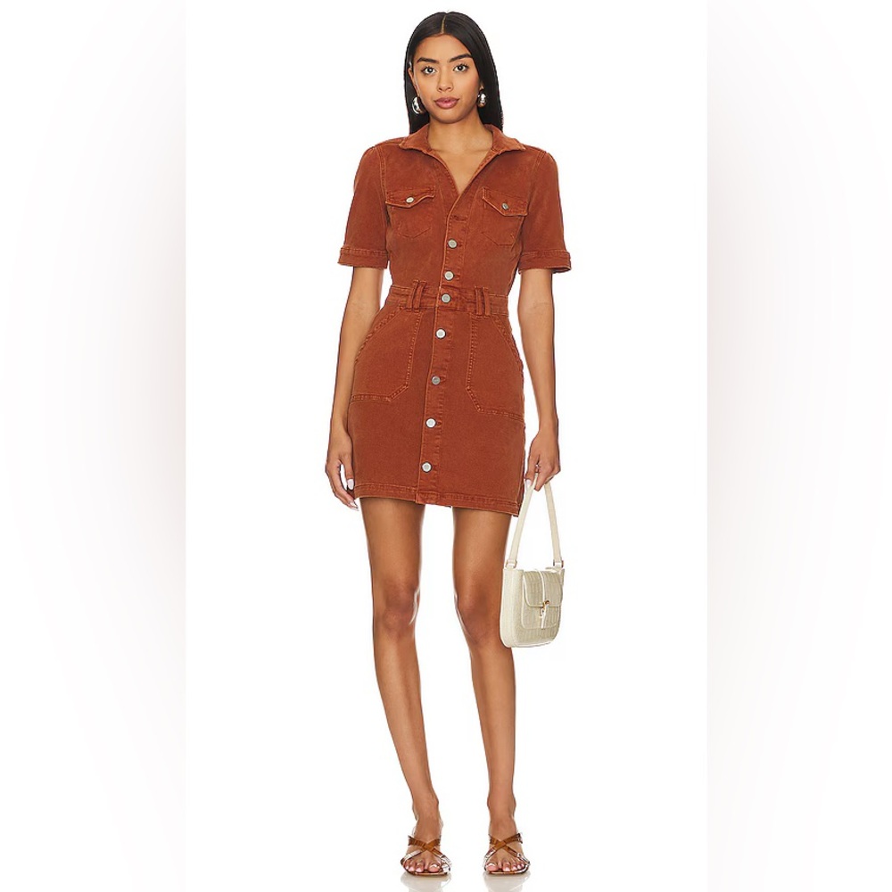 PAIGE Mayslie Denim Shirt Dress Rust Orange Utility Mini Size 6